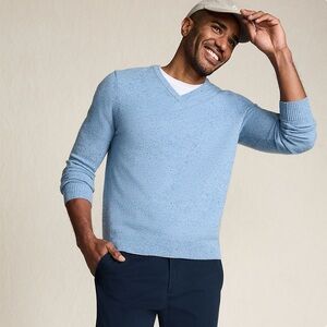 LAND'S END Men's‎ Cashmere Sweater Emerald Green V-Neck Pullover Long Large